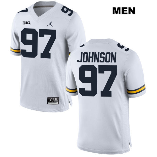 Men's NCAA Michigan Wolverines Ron Johnson #97 White Jordan Brand Authentic Stitched Football College Jersey SJ25Z18AA